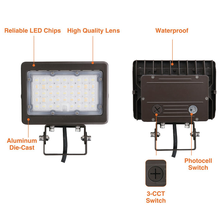 Mini Area Flood Lights: M-Line, 3-CCT & Power Select w/ Photocell 80W/70W/60W - Bronze