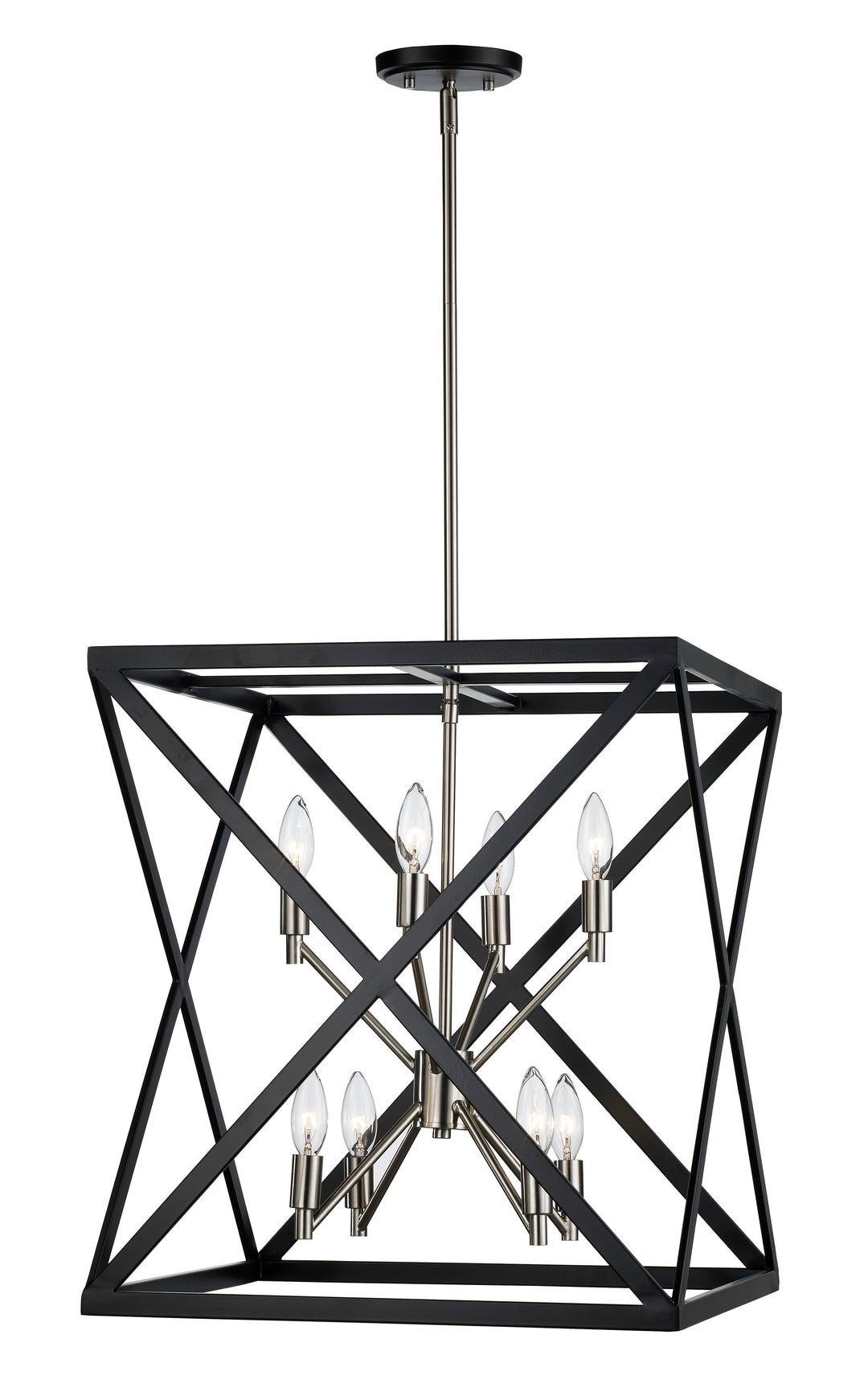 19.5" Square Cage Pendant - Black / Brushed Nickel