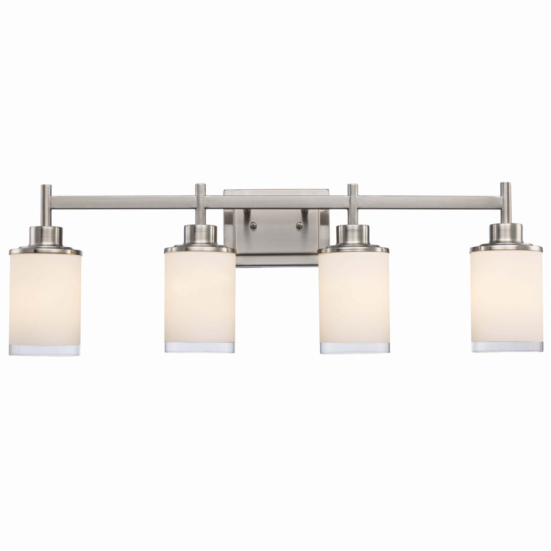 Orem Glass Drum Shaded 4-Light Vanity Bar White Clear Rim - Brushed Nickel