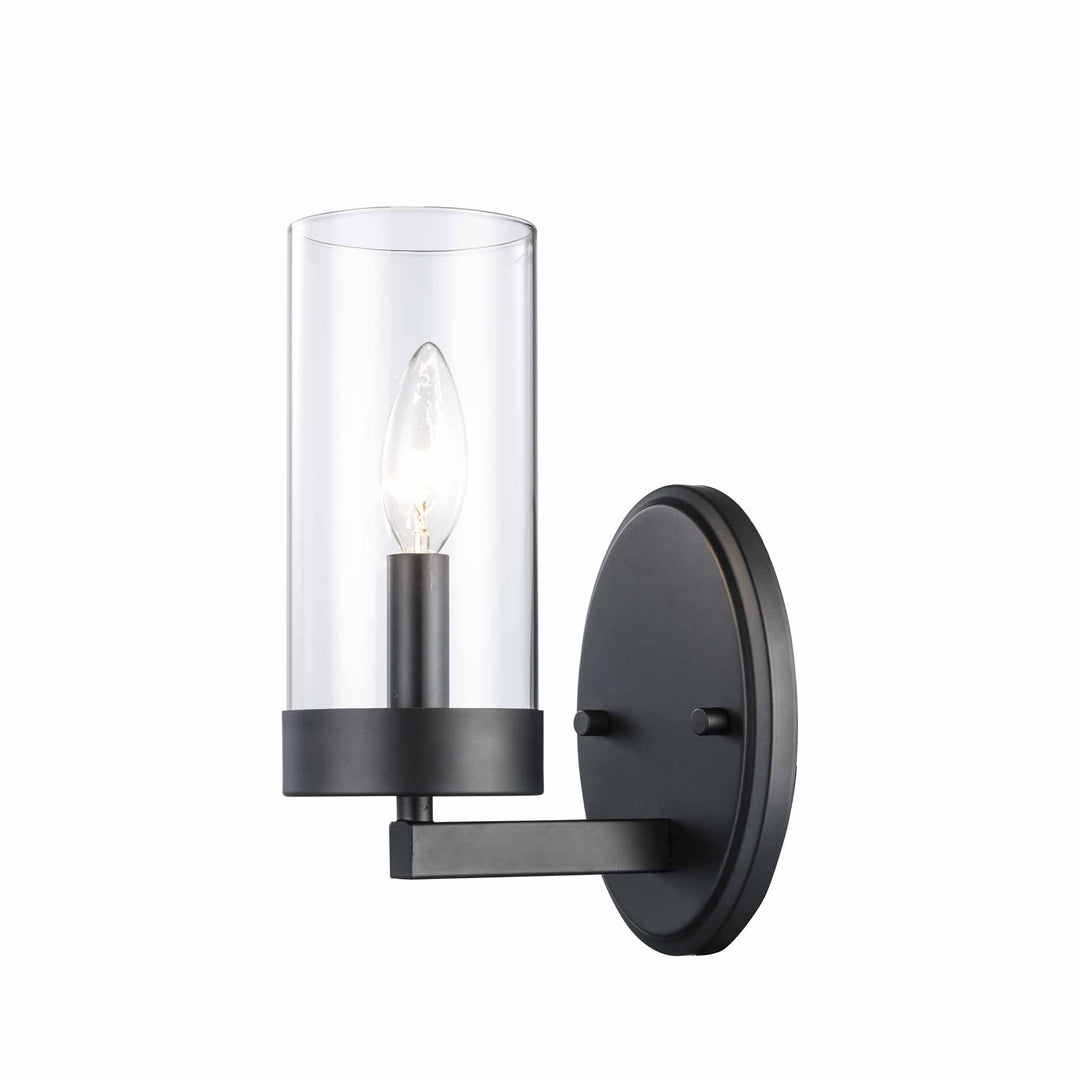 1-Light Shaded Indoor Wall Sconce Candle Clear Glass - Black