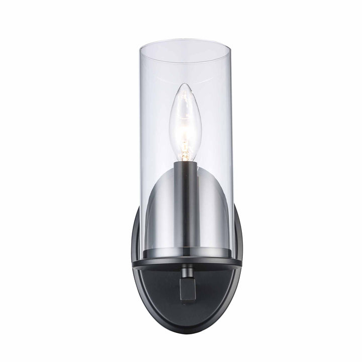 1-Light Shaded Indoor Wall Sconce Candle Clear Glass - Black