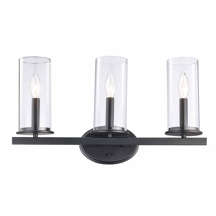 3-Light Shaded Vanity Bar Candle Clear Glass - Black