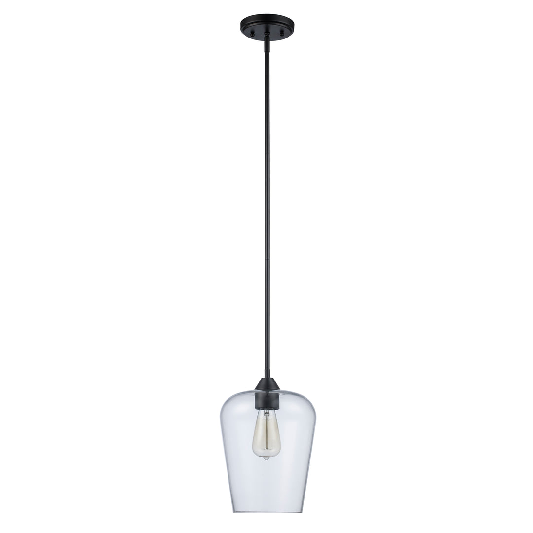 1-Light Pendant with Clear Tulip Glass Jar Shade - Black