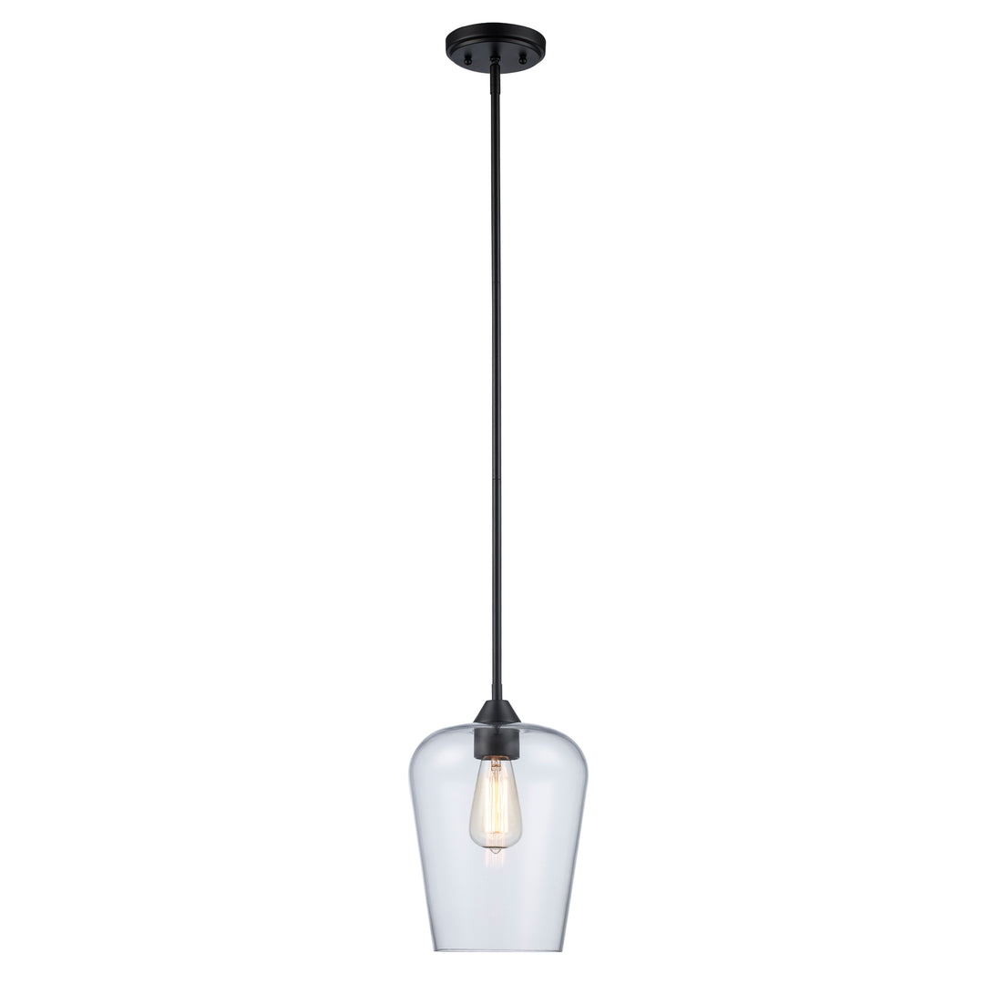 1-Light Pendant with Clear Tulip Glass Jar Shade - Black