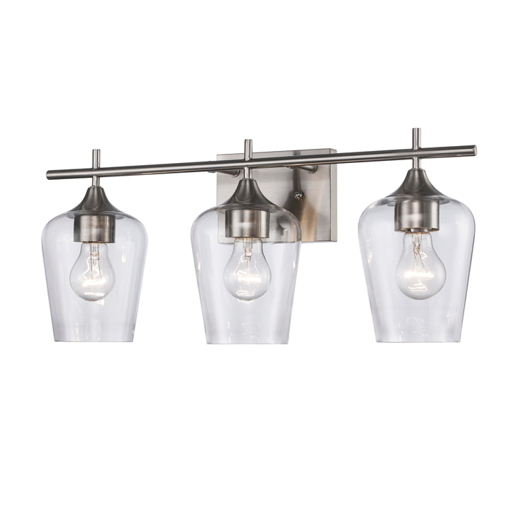 3-Light Kieran Vanity Bar Clear Tulip - Brushed Nickel