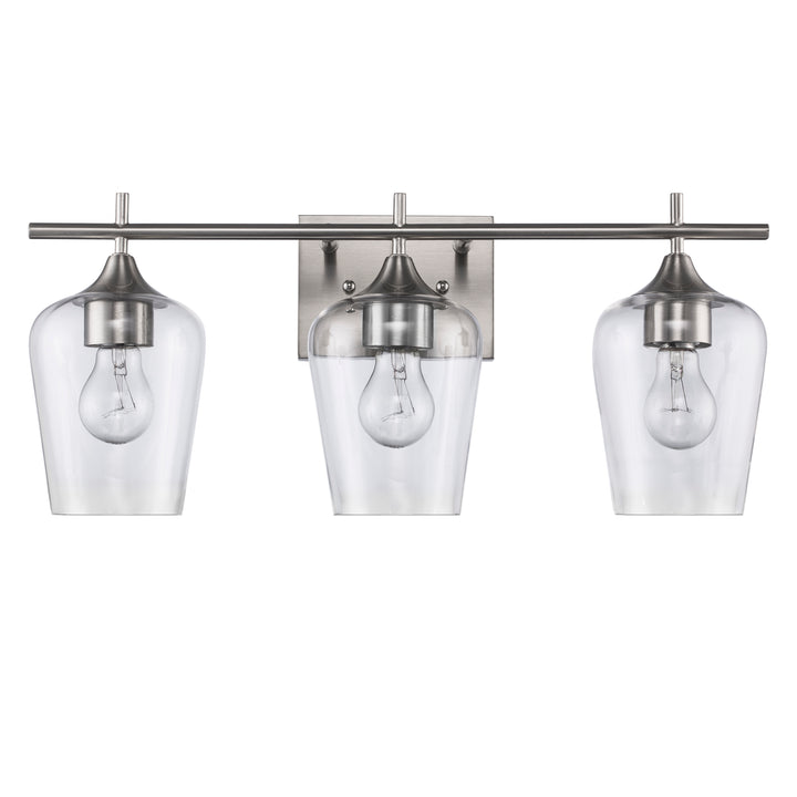 3-Light Kieran Vanity Bar Clear Tulip - Brushed Nickel