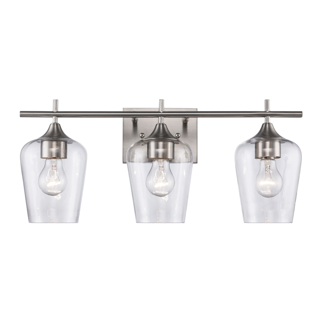 3-Light Kieran Vanity Bar Clear Tulip - Brushed Nickel