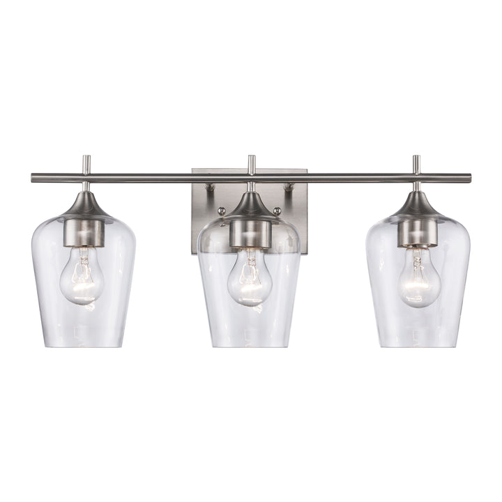 3-Light Kieran Vanity Bar Clear Tulip - Brushed Nickel