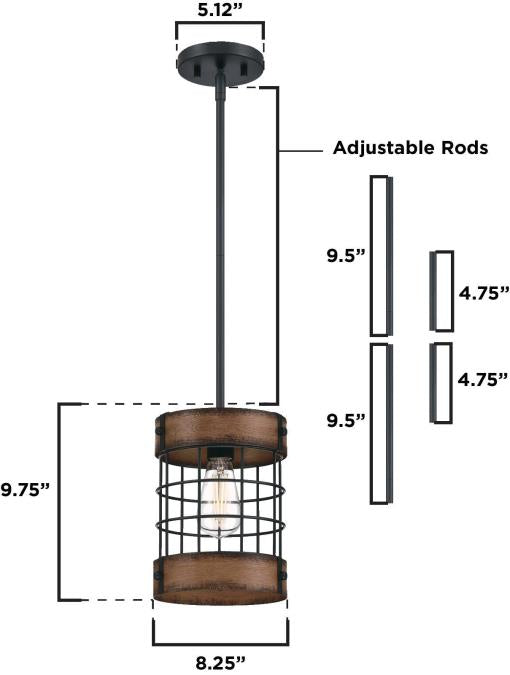 Westinghouse - Langston, Base E26 Medium -Matte Black Finish with Barnwood Accents