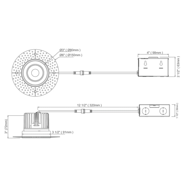 4" Round Downlight: Trimless-Line 5-CCT Selectable 15W - Black