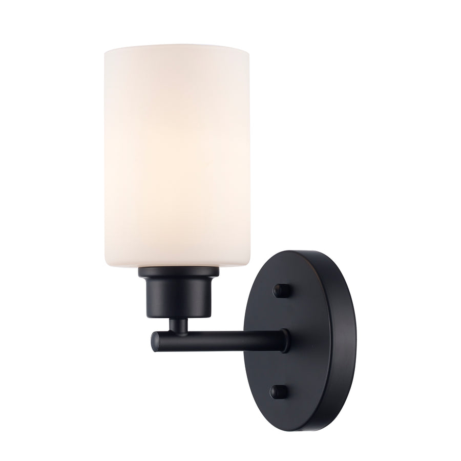 Kai 1 - Light Wall Sconce with White Frosted Glass - Black / Frosted | 72021 BK-FR