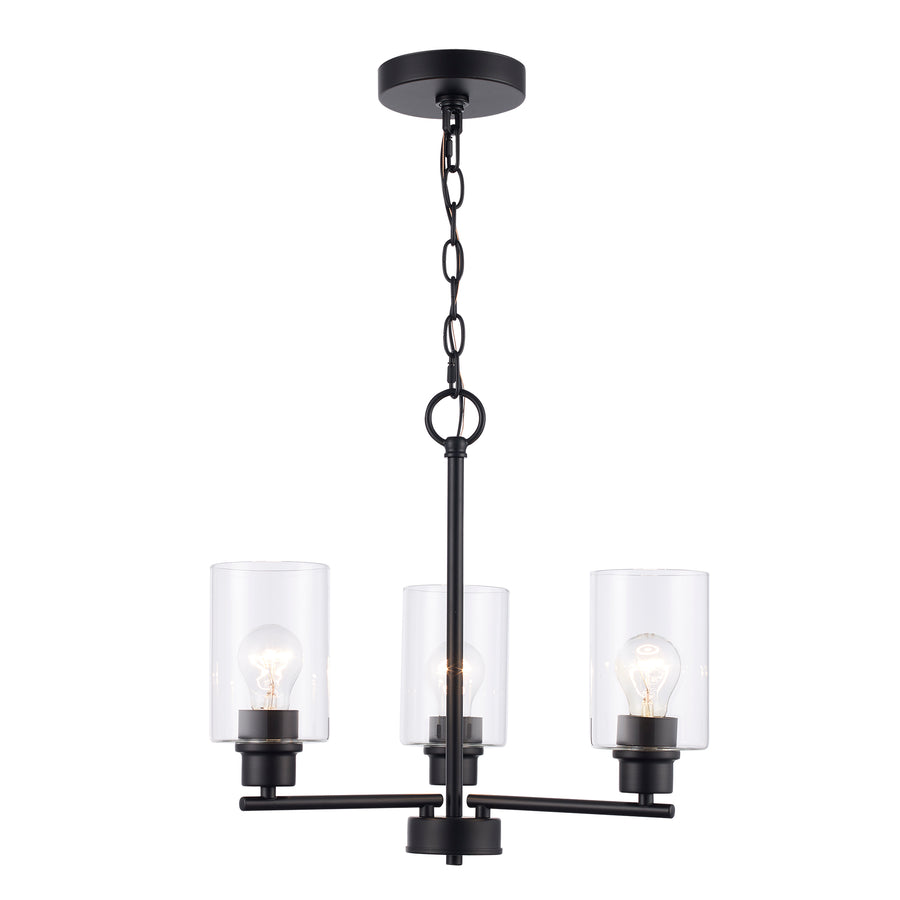 Kai 3 - Light Mini Chandelier with Clear Glass - Black | 72025-3 BK