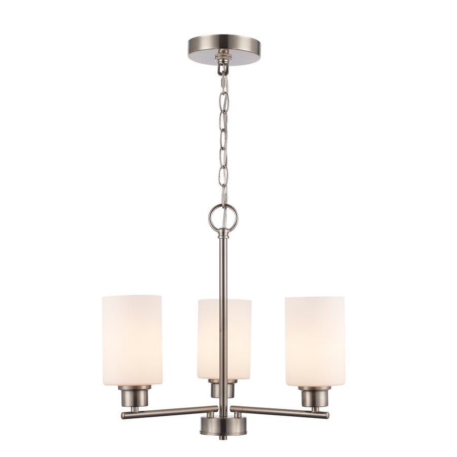 Kai 3 - Light Mini Chandelier with White Frosted Glass - Brushed Nickel / Frosted | 72025-3 BN-FR