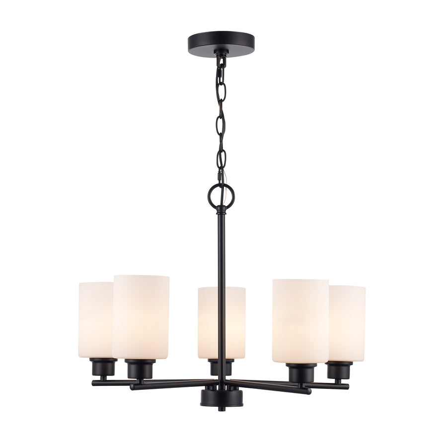 Kai 5 - Light Chandelier with White Frosted Glass - Black / Frosted | 72025 BK-FR