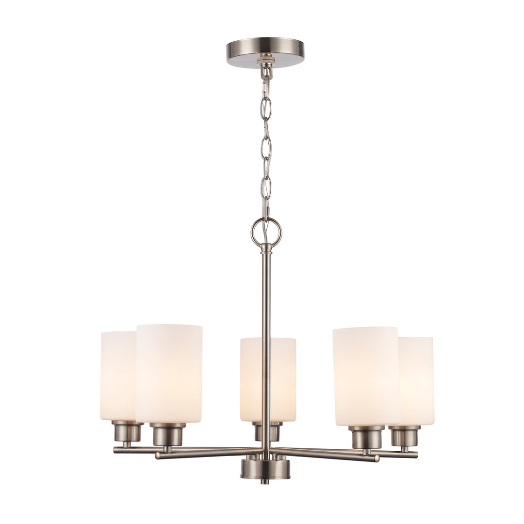 Kai 5 - Light Chandelier with White Frosted Glass - Brushed Nickel / Frosted | 72025 BN-FR