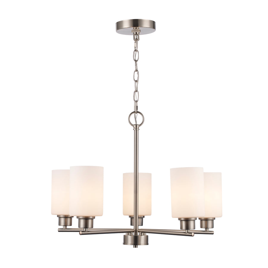 Kai 5 - Light Chandelier with White Frosted Glass - Brushed Nickel / Frosted | 72025 BN-FR