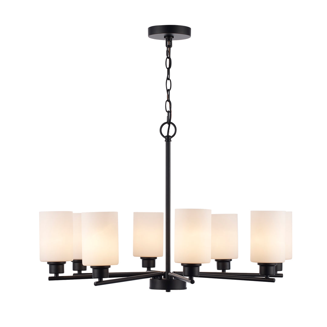 Kai 8 - Light Chandelier With White Frosted Glass - Black / Frosted | 72028 BK-FR