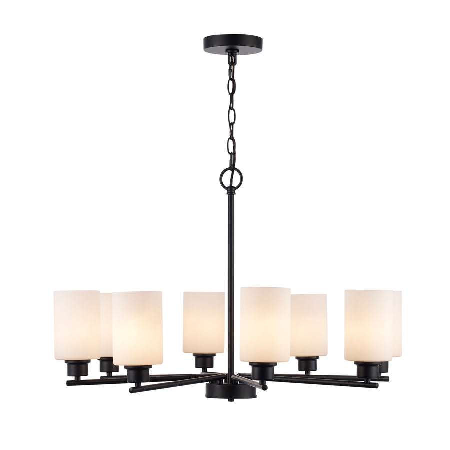 Kai 8 - Light Chandelier With White Frosted Glass - Black / Frosted | 72028 BK-FR