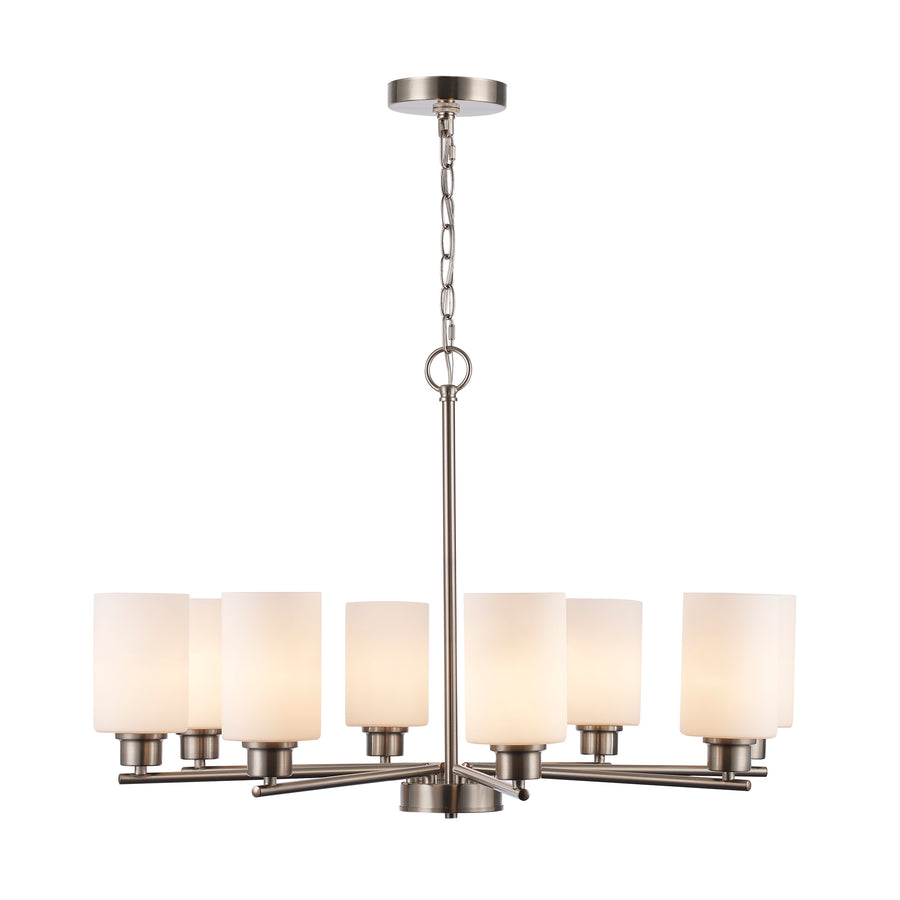 Kai 8 - Light Chandelier With White Frosted Glass - Brushed Nickel / Frosted | 72028 BN-FR