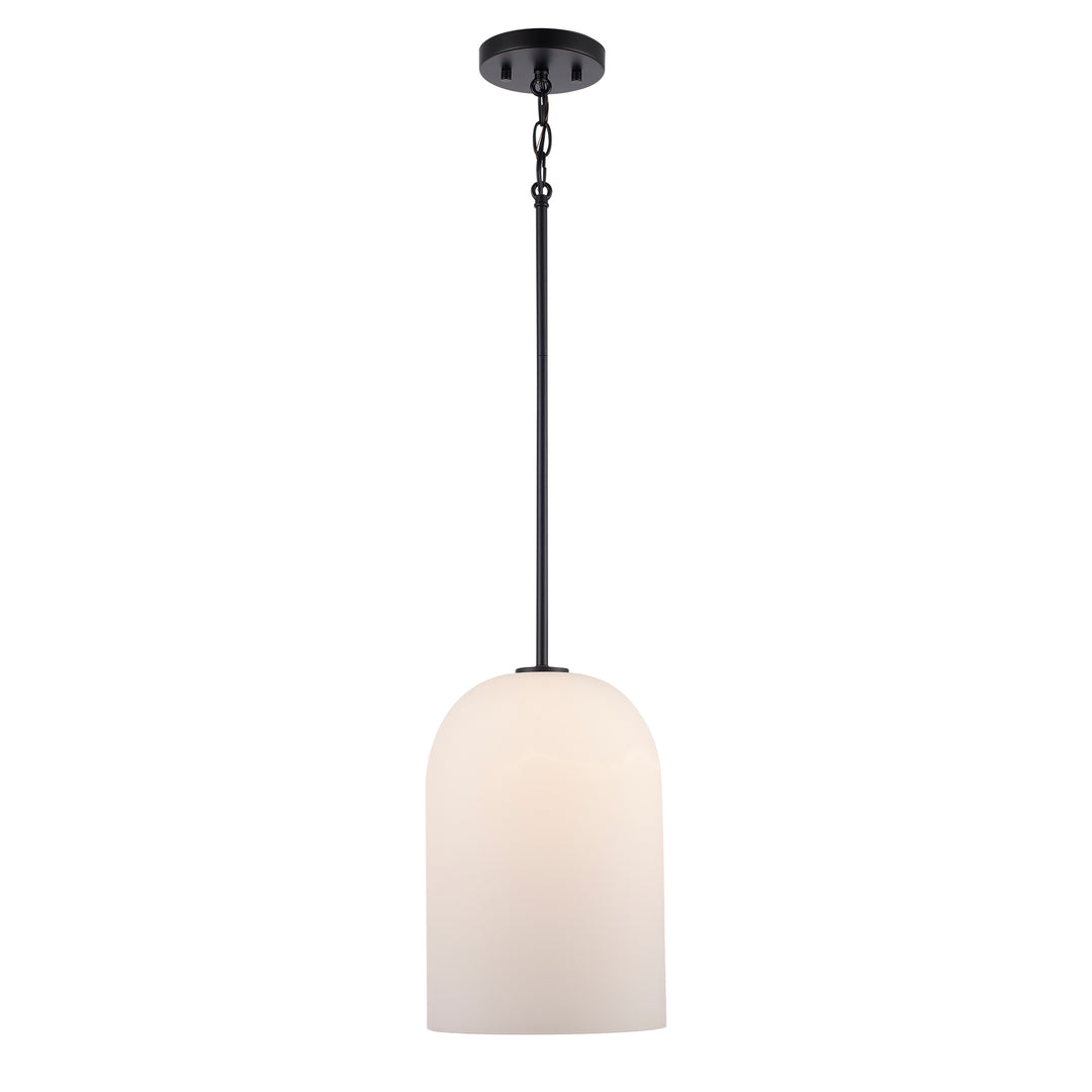 Capri 1 - Light Pendant Light with White Frosted Glass - Black | 72030-1 BK