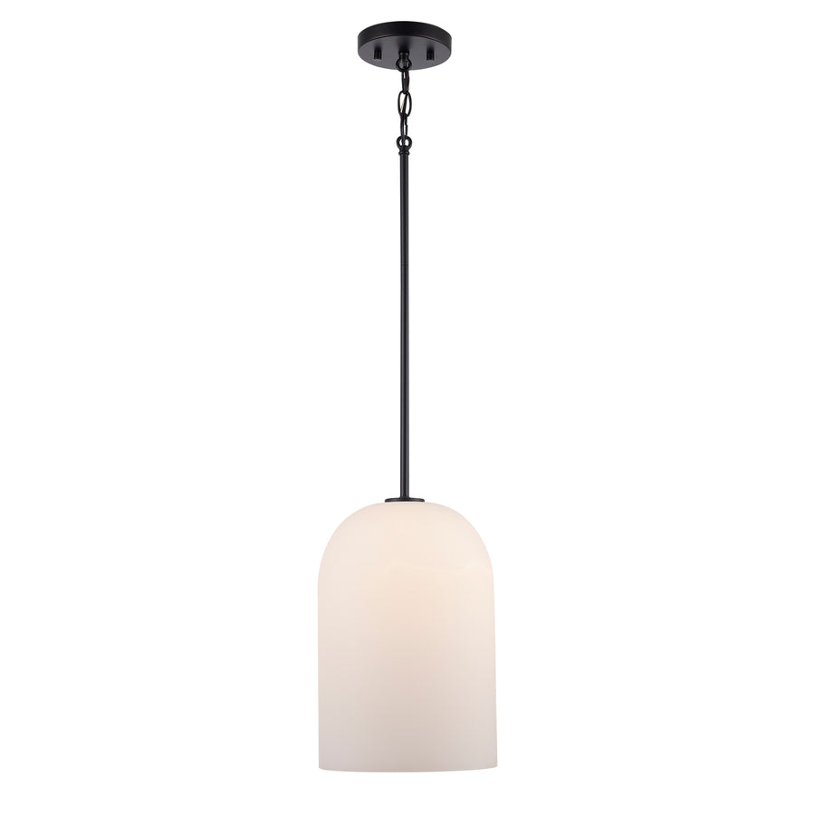 Capri 1 - Light Pendant Light with White Frosted Glass - Black | 72030-1 BK