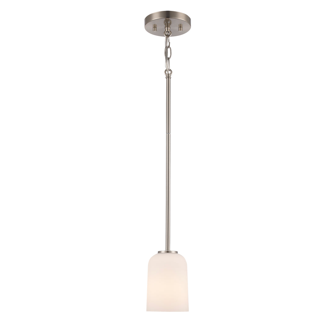 Capri 1 - Light Mini Pendant Light with White Frosted Glass - Brushed Nickel | 72030 BN