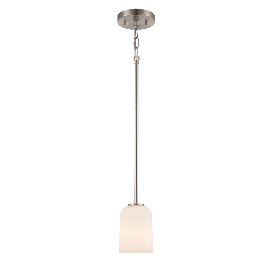 Capri 1 - Light Mini Pendant Light with White Frosted Glass - Brushed Nickel | 72030 BN