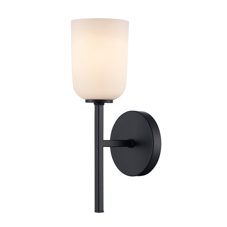Capri 1 - Light 14" Wall Sconce with White Frosted Glass - Black | 72031 BK