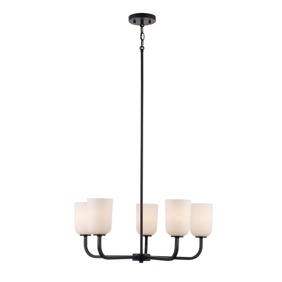Capri 5 - Light Chandelier with White Frosted Glass - Black | 72035 BK