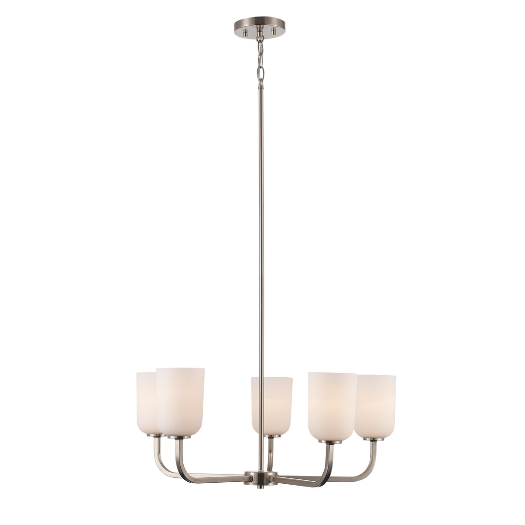 Capri 5 - Light Chandelier with White Frosted Glass - Brushed Nickel | 72035 BN