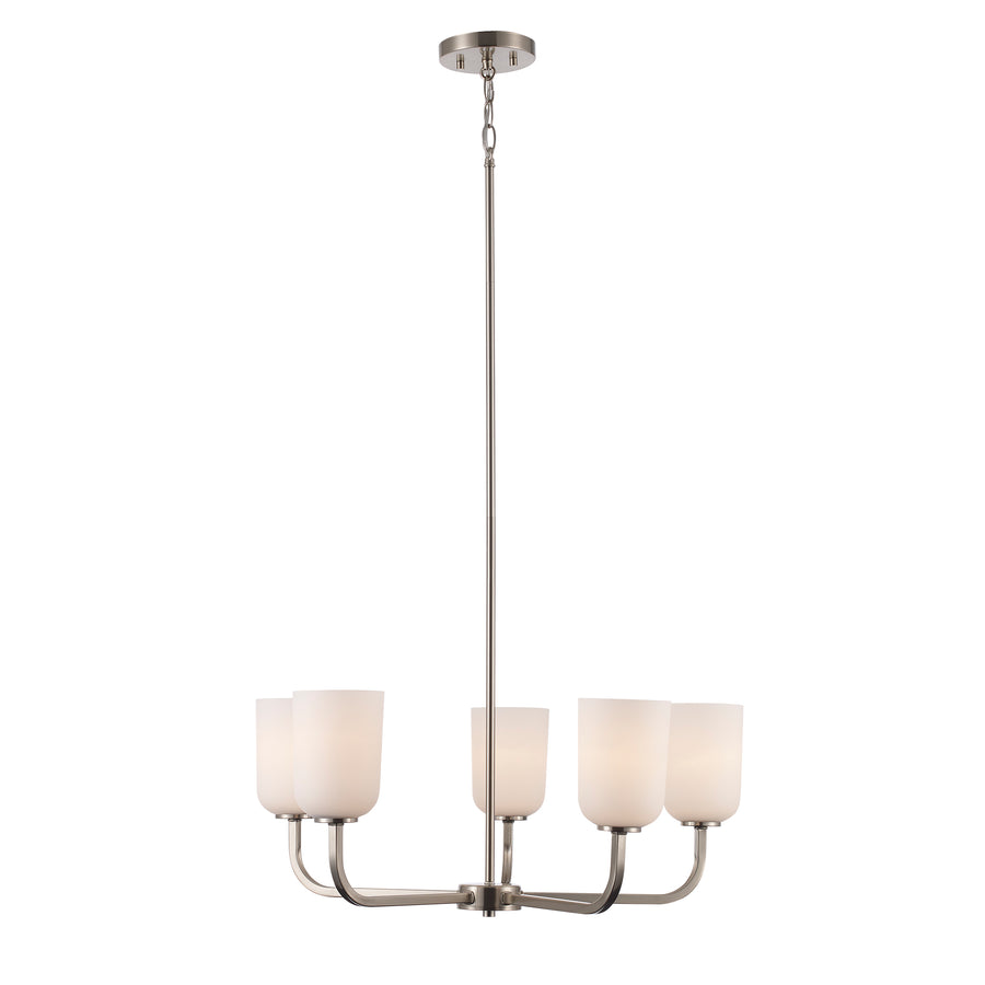 Capri 5 - Light Chandelier with White Frosted Glass - Brushed Nickel | 72035 BN