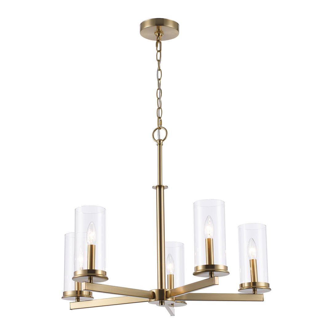 Carter 5 -Light Modern Chandelier with Clear Glass - Antique Gold | 72045 AG