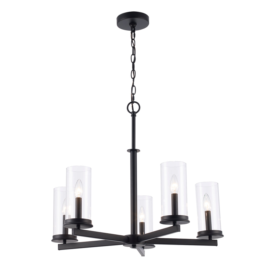 Carter 5 -Light Modern Chandelier with Clear Glass - Black | 72045 BK