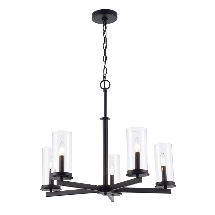 Carter 5 -Light Modern Chandelier with Clear Glass - Black | 72045 BK