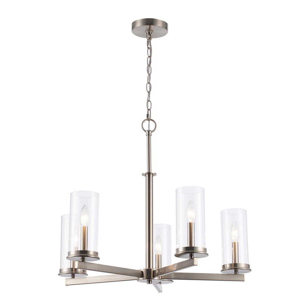 Carter 5 -Light Modern Chandelier with Clear Glass - Brushed Nickel | 72045 BN