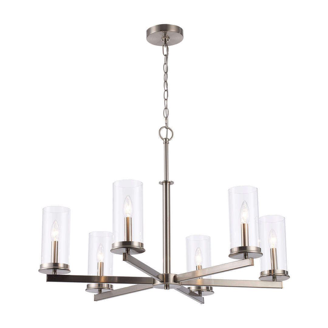Carter 6 - Light Modern Chandelier with Clear Glass - Brushed Nickel | 72046 BN