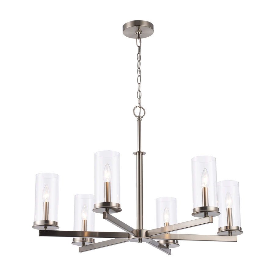 Carter 6 - Light Modern Chandelier with Clear Glass - Brushed Nickel | 72046 BN