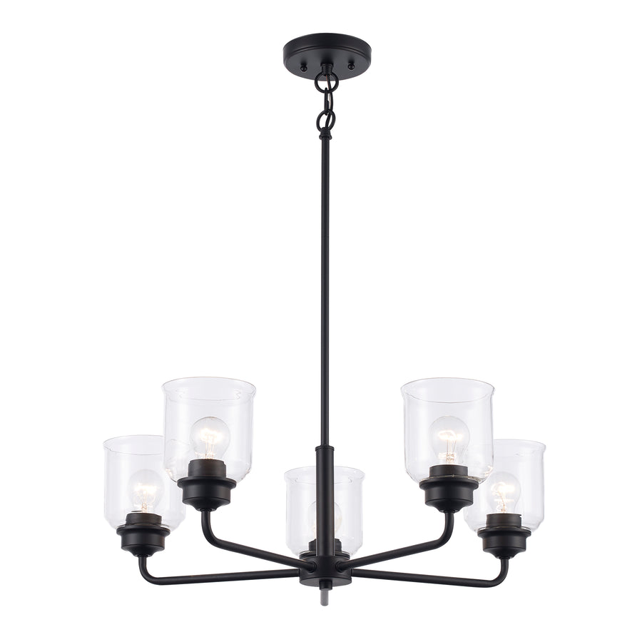 Zoe 5 - Light Chandelier with Clear Glass - Black | 72055 BK