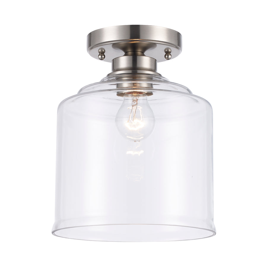 Zoe 1 - Light Flush Mount with Clear Glass - Brushed Nickel | 72057-1 BN