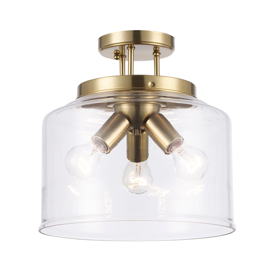 Zoe 3 - Light Semi-Flush Mount with Clear Glass - Antique Gold | 72057-3 AG