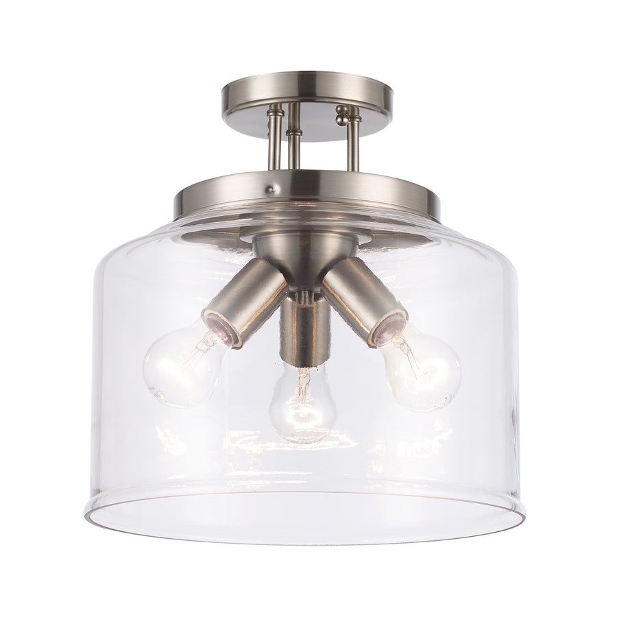 Zoe 3 - Light Semi-Flush Mount with Clear Glass - Brushed Nickel | 72057-3 BN