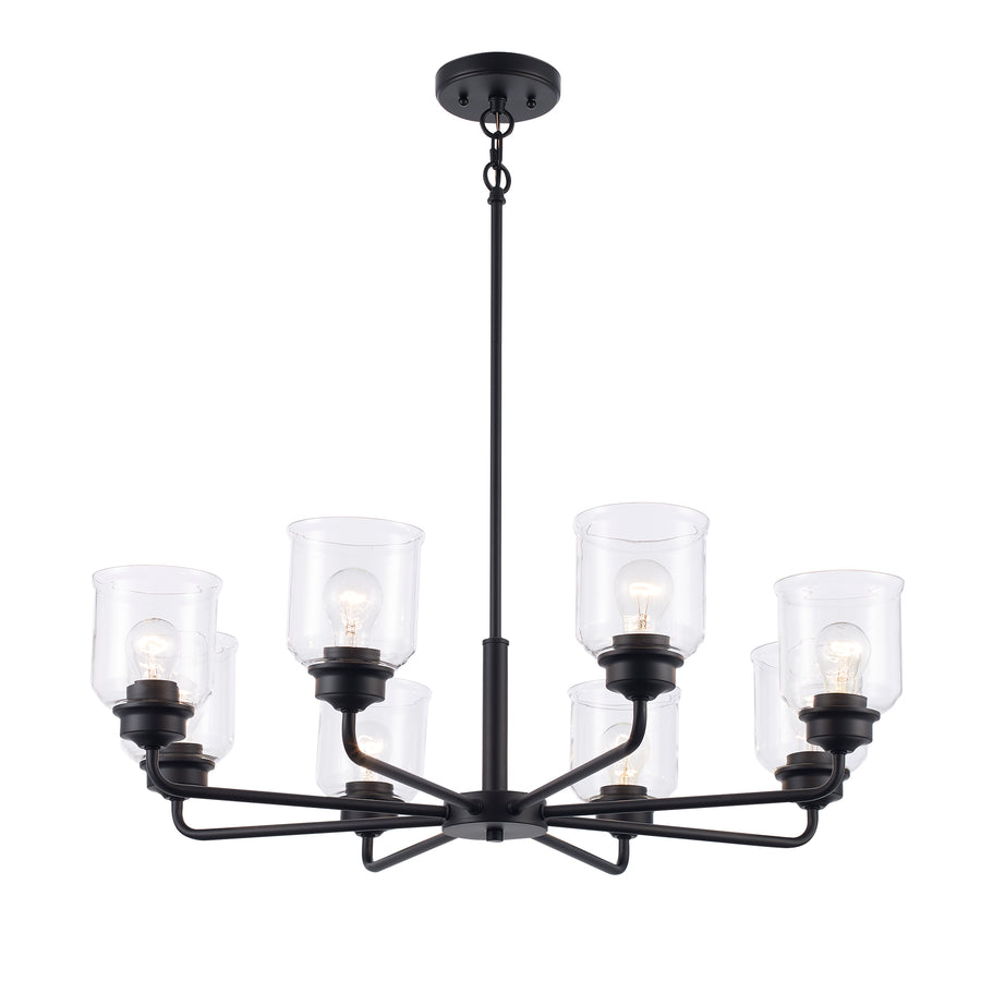 Zoe 8 - Light Chandelier with Clear Glass - Black | 72058 BK