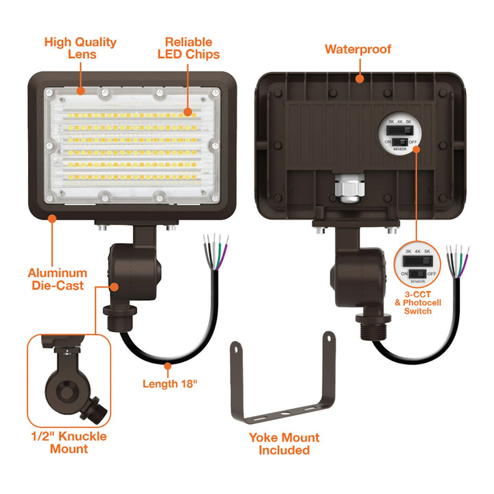 Mini Area Floodlights: XS-Line, 3-CCT & Power Select w/ Photocell 30W - Bronze