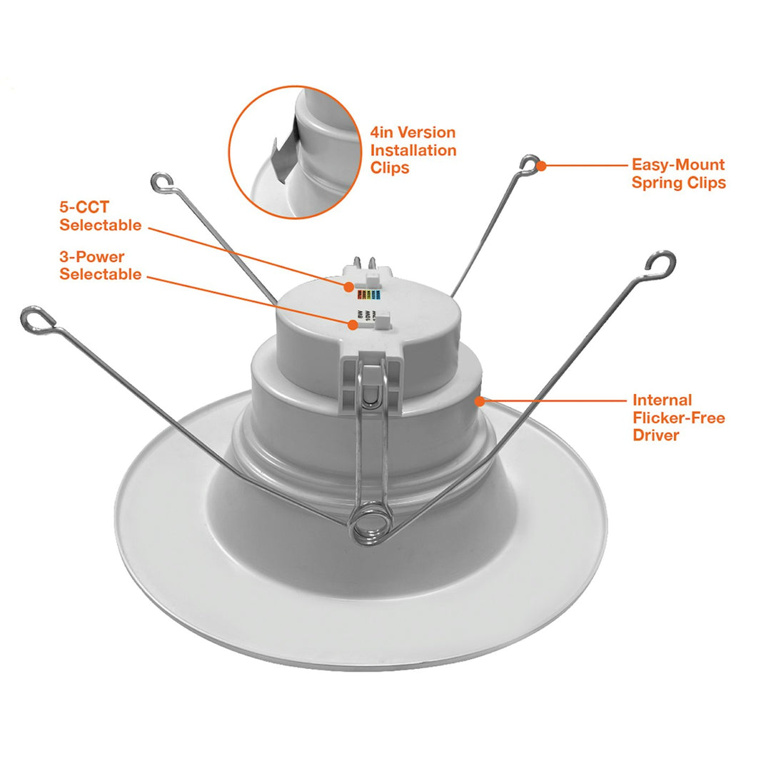 5/6" Retrofit Kit Downlight: RDL-Line 5-CCT Selectable 18W/14W/10W, UNV 120V-277V - White