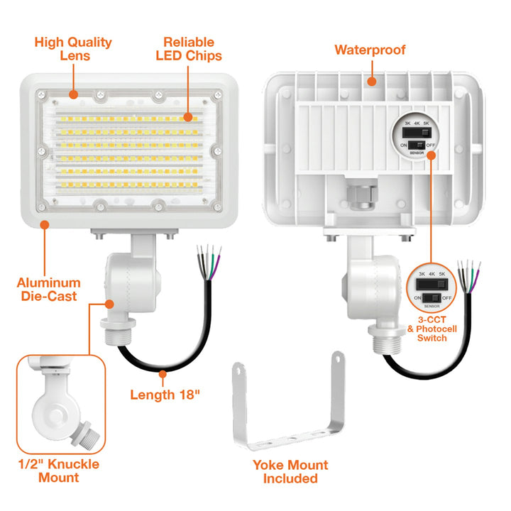 Mini Area Floodlights: XS-Line, 3-CCT & Power Select w/ Photocell 30W - White