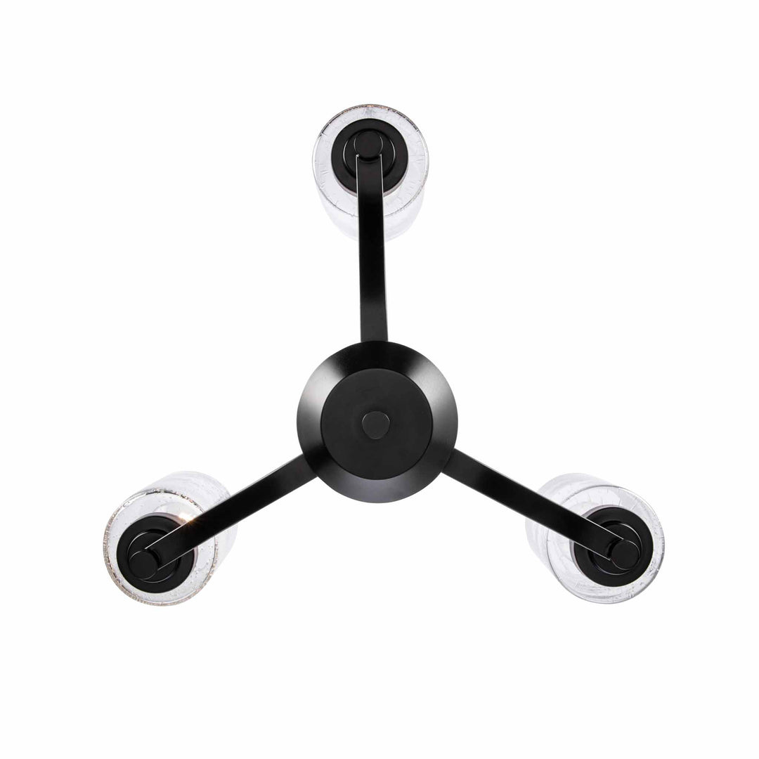 3-Light Single Tier Glass Shaded Doubel Disk - Black