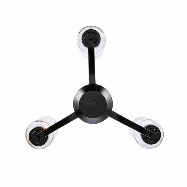 3-Light Single Tier Glass Shaded Doubel Disk - Black