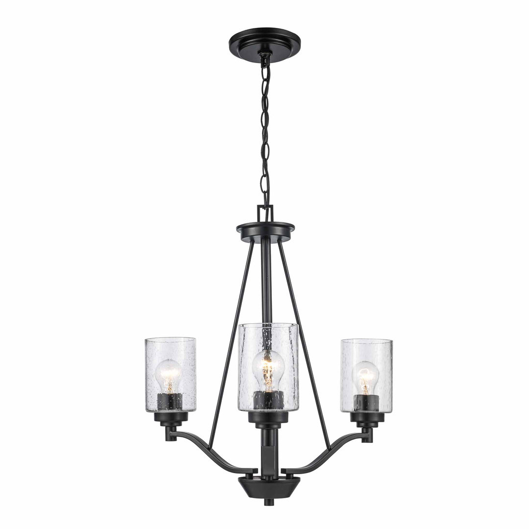 3-Light Single Tier Glass Shaded Doubel Disk - Black