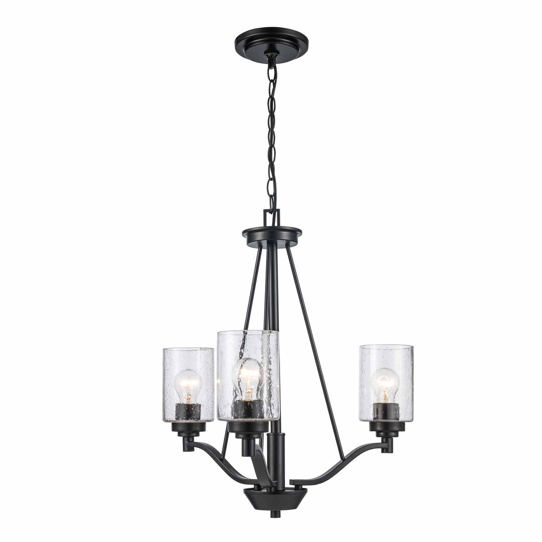 3-Light Single Tier Glass Shaded Doubel Disk - Black