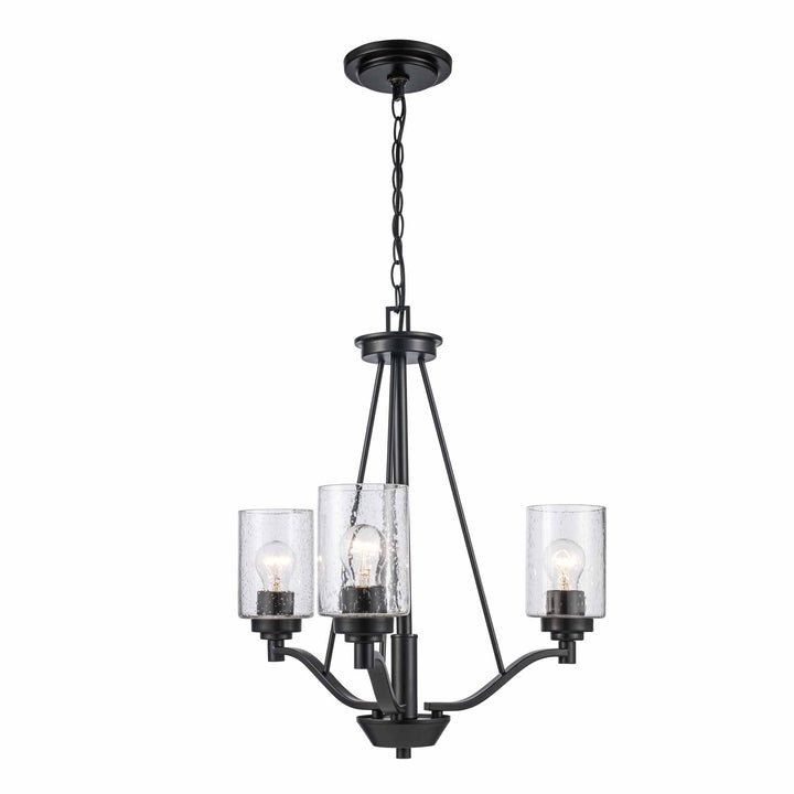 3-Light Single Tier Glass Shaded Doubel Disk - Black